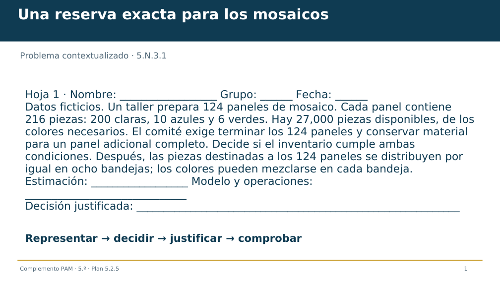 Diapositiva 1 del complemento: Una reserva exacta para los mosaicos