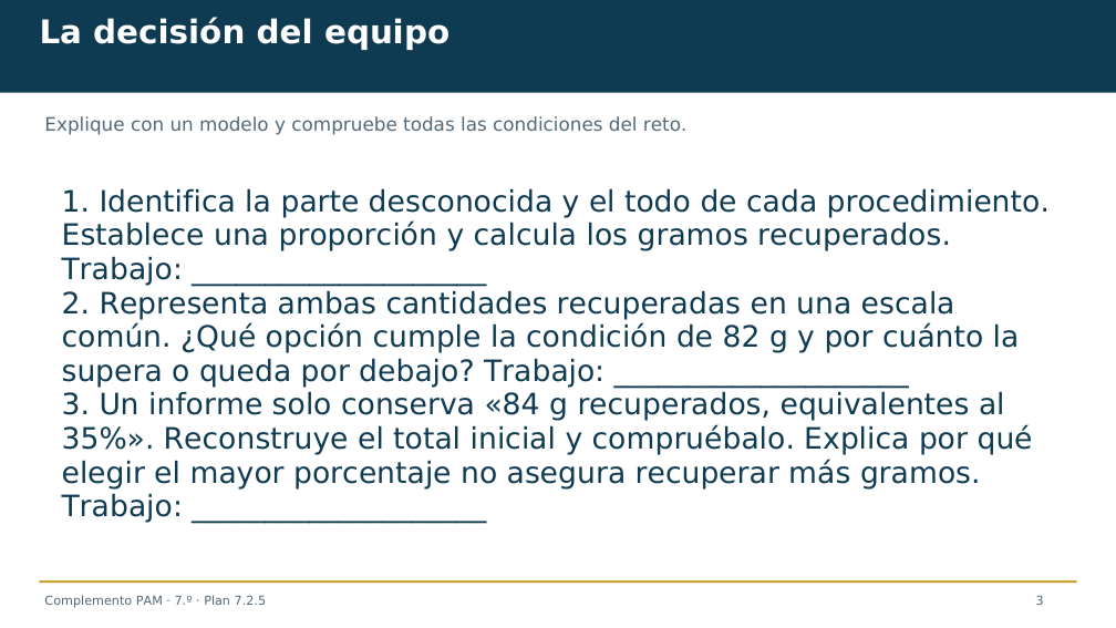 Diapositiva 3 del complemento: Un porcentaje mayor, ¿recupera más material?